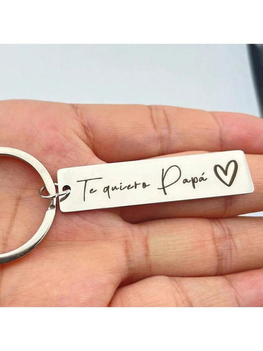 Llavero con la frase en español "Te Amo Papi", rectangular plateado minimalista - Quierox - Tienda Online