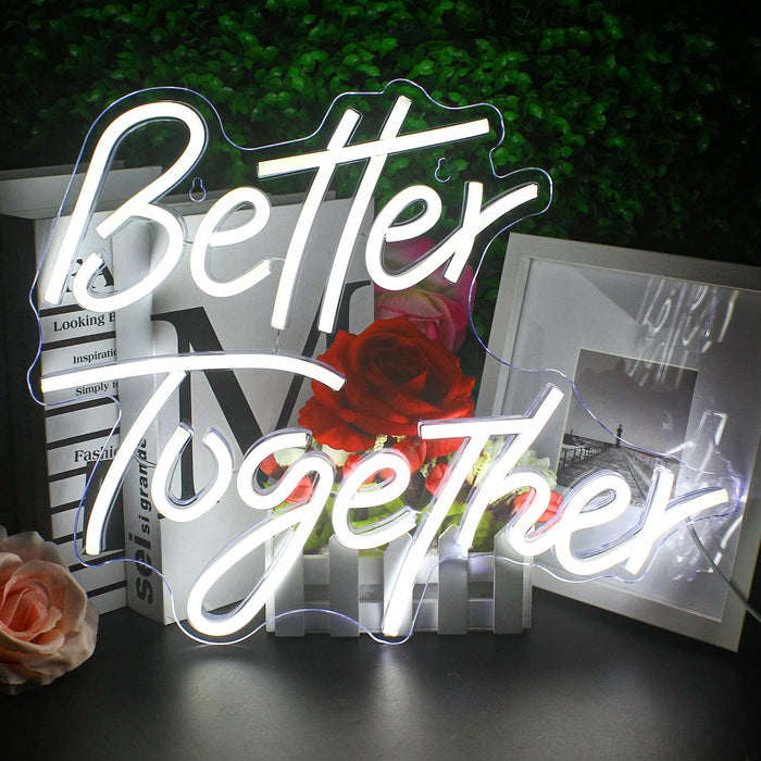 Looklight Better Together - Luz de neón LED con palabras blancas frías, letras alimentadas por USB - Quierox - Tienda Online
