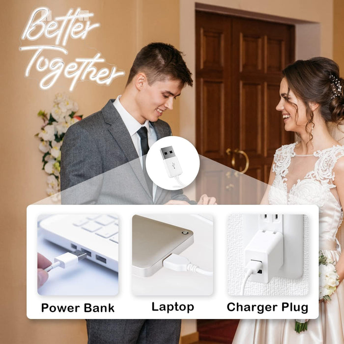 Looklight Better Together - Luz de neón LED con palabras blancas frías, letras alimentadas por USB - Quierox - Tienda Online