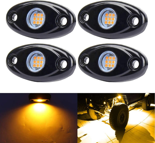 Luces LED amarillas de roca, 4 cápsulas de neón de 12 V, resistente al agua - Quierox - Tienda Online