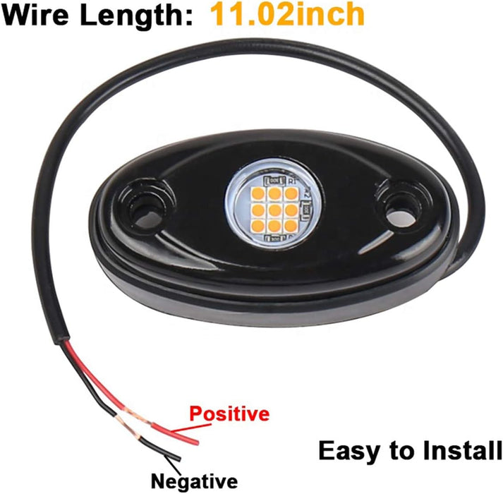 Luces LED amarillas de roca, 4 cápsulas de neón de 12 V, resistente al agua - Quierox - Tienda Online