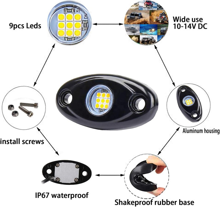 Luces LED amarillas de roca, 4 cápsulas de neón de 12 V, resistente al agua - Quierox - Tienda Online