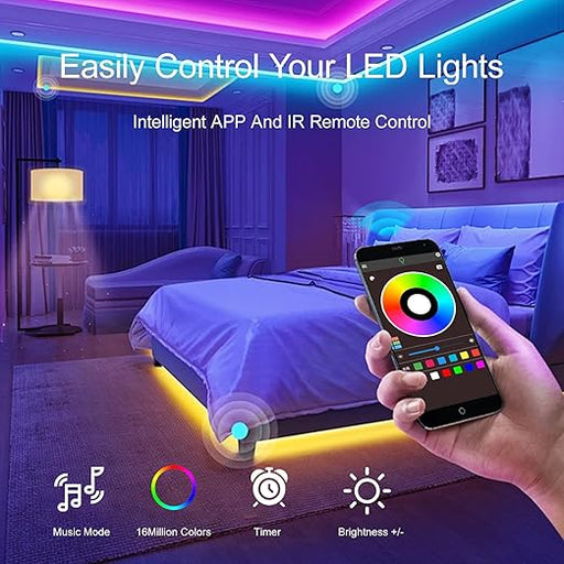 Luces LED de 10M para dormitorio, con control remoto infrarrojo de 44 teclas y aplicación Bluetooth - Quierox - Tienda Online