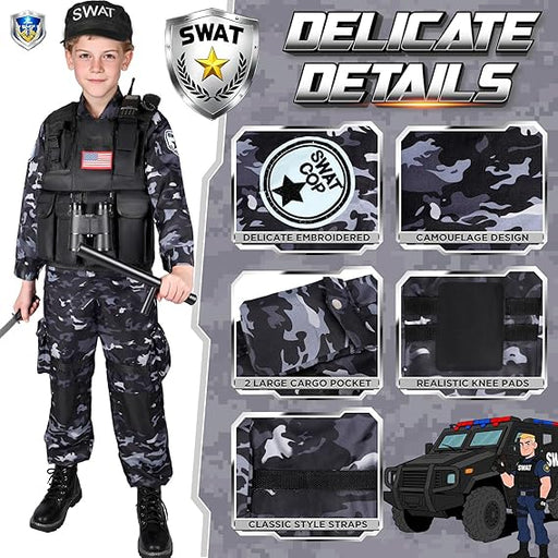 Luucio SWAT - Disfraz de policía para niños, disfraz de oficial de policía para niños con chaleco SWAT - Quierox - Tienda Online
