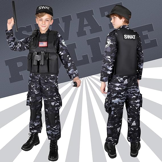 Luucio SWAT - Disfraz de policía para niños, disfraz de oficial de policía para niños con chaleco SWAT - Quierox - Tienda Online