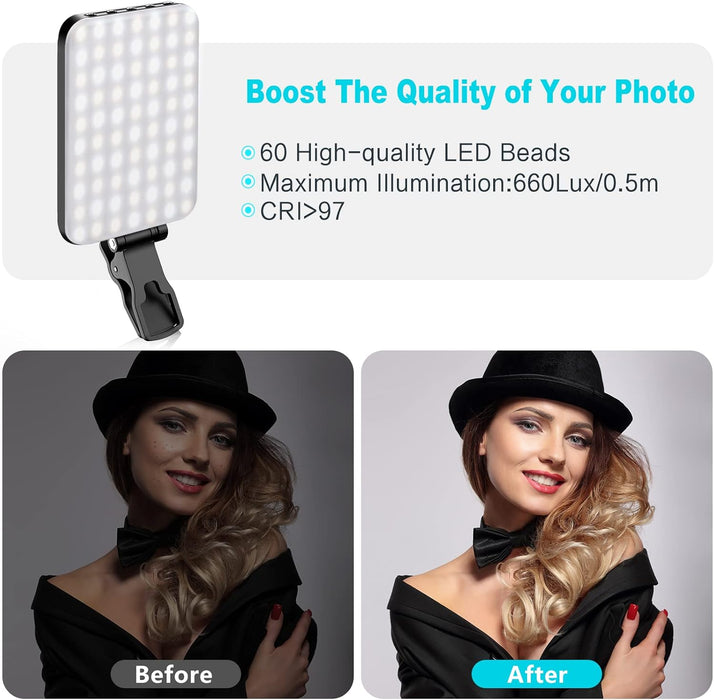 Luz para selfie, 60 LED de 2200 mAh recargable para teléfono celular, 7 modos - Quierox - Tienda Online