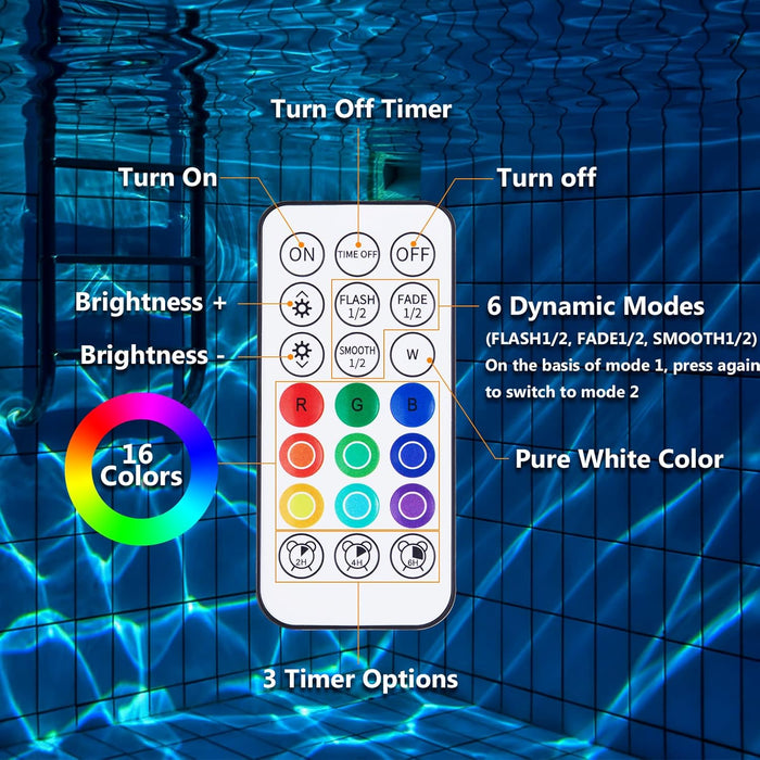 LyLmLe - Luces LED recargables para piscina, RGBW IP68, impermeables, con control - Quierox - Tienda Online