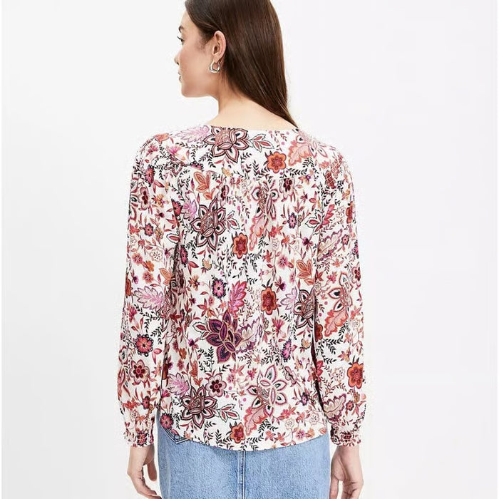 LOFT Blusa con estampado floral de técnica mixta fruncida