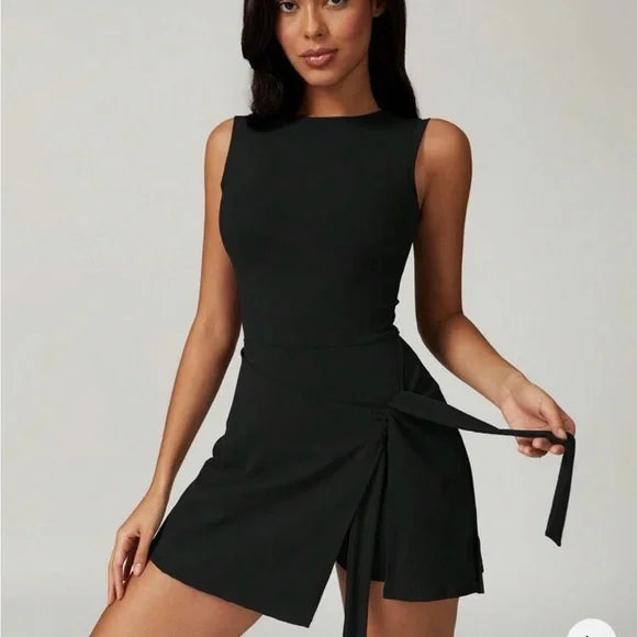 Vestido de tenis para mujer, sin mangas, con falda cruzada