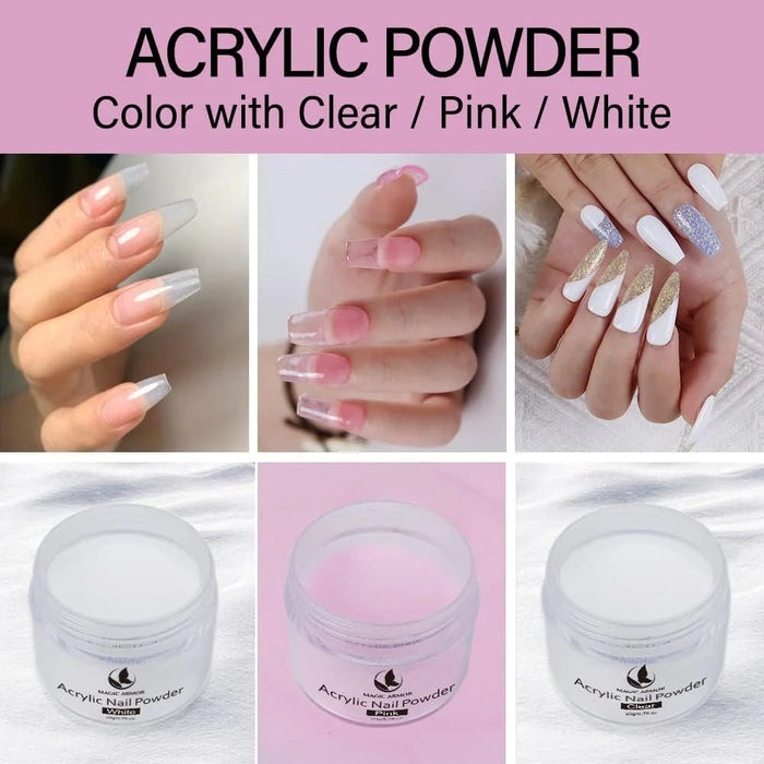 MAGIC ARMOR 3 polvos acrílicos transparentes, rosa y blanco, 20 g, - Quierox - Tienda Online