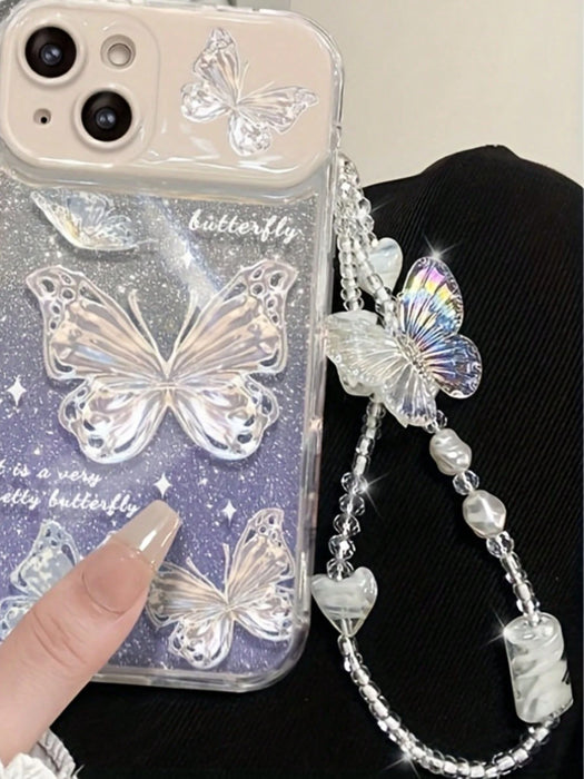 Funda para celular de lindo colgante de mariposa con forma de corazón en espiral