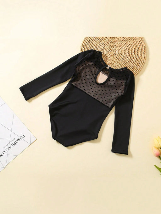 Malla de ballet con empalme de malla y mangas largas para niñas pequeñas - Quierox - Tienda Online