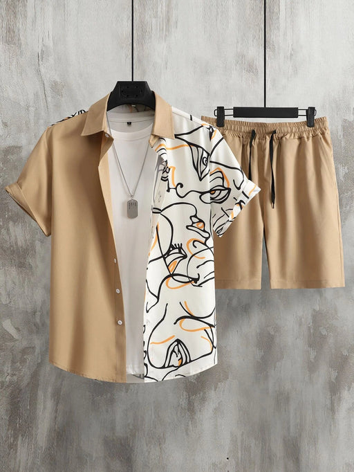 Manfinity Camisa de color combinado con estampado de figura & Shorts - Quierox - Tienda Online