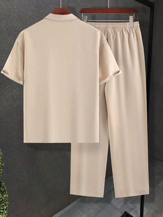Manfinity Conjunto de camisa y pantalón de cuello vuelto de corte holgado para hombre - Quierox - Tienda Online
