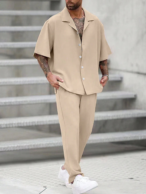 Manfinity Conjunto de camisa y pantalón de cuello vuelto de corte holgado para hombre - Quierox - Tienda Online