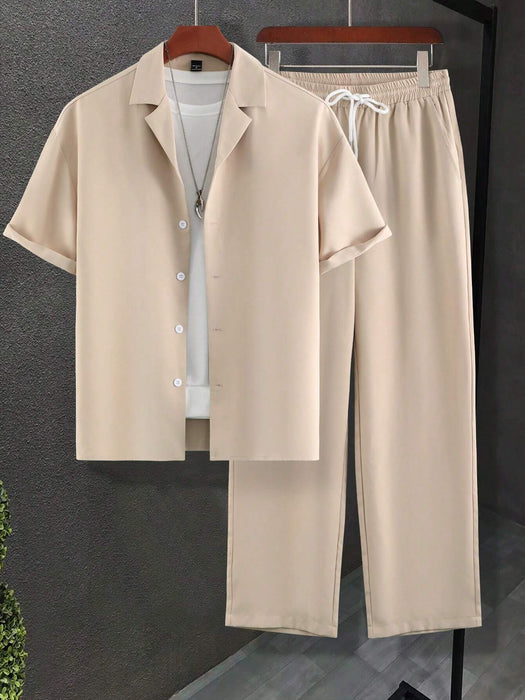 Manfinity Conjunto de camisa y pantalón de cuello vuelto de corte holgado para hombre - Quierox - Tienda Online