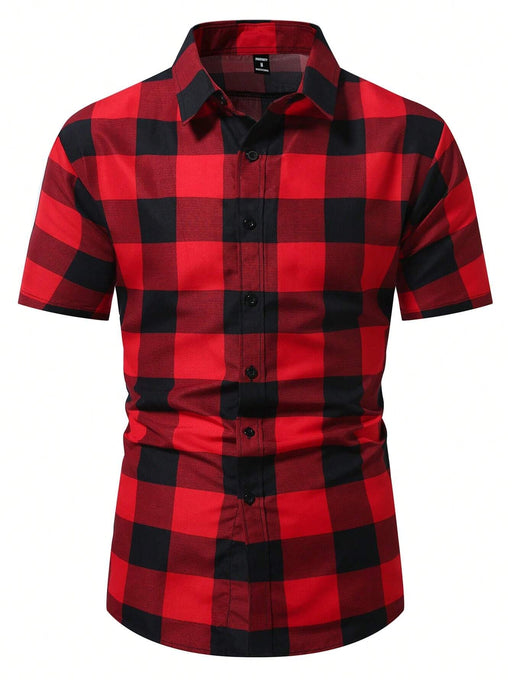 Manfinity Homme Camisa de manga corta con estampado de cuadros para hombres - Quierox - Tienda Online