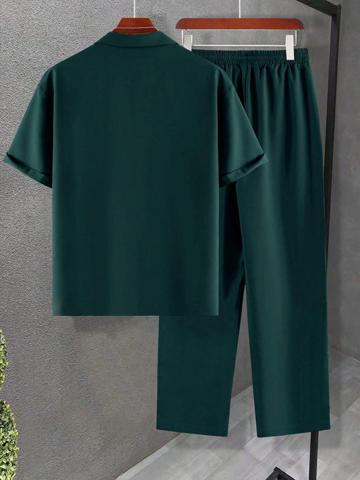 Manfinity Homme Camisa suelta de unicolor con cuello de solapa y pantalones para hombre - Quierox - Tienda Online