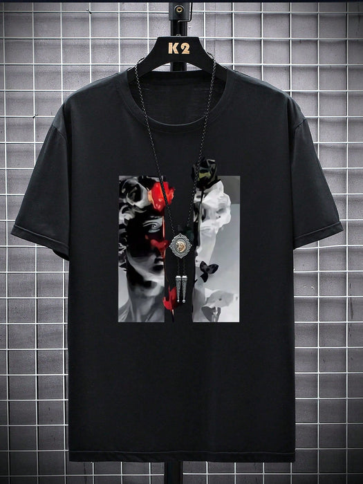 Manfinity Homme Camiseta con estampado floral y escultura para hombre - Quierox - Tienda Online