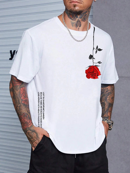 Manfinity Homme Hombres Camiseta con estampado floral con slogan - Quierox - Tienda Online