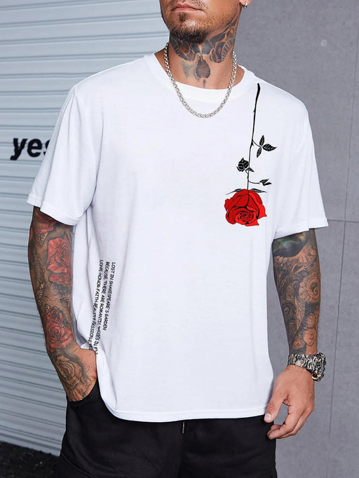 Manfinity Homme Hombres Camiseta con estampado floral con slogan - Quierox - Tienda Online
