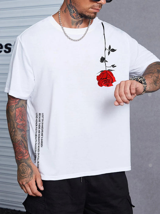 Manfinity Homme Hombres Camiseta con estampado floral con slogan - Quierox - Tienda Online