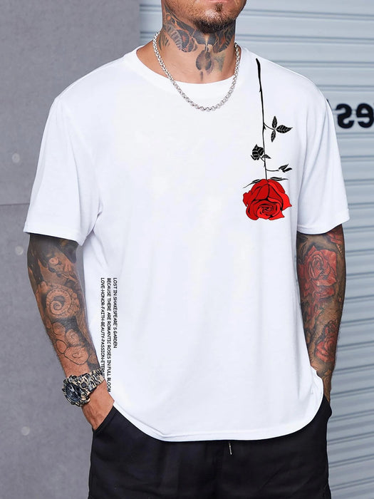 Manfinity Homme Hombres Camiseta con estampado floral con slogan - Quierox - Tienda Online
