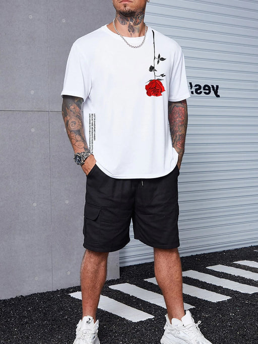 Manfinity Homme Hombres Camiseta con estampado floral con slogan - Quierox - Tienda Online