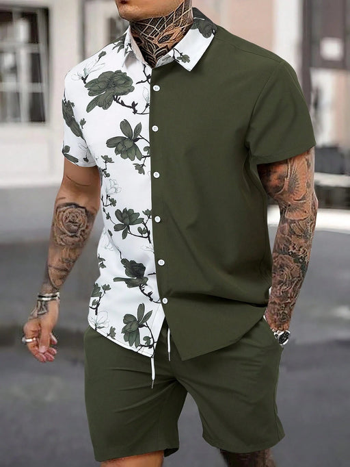 Manfinity RSRT Camisa con estampado floral y pantalones cortos con