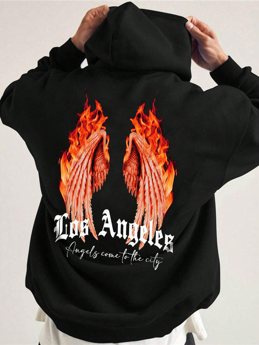 Manfinity Sudadera con capucha con hombros caídos y gráfico de alas y eslogan - Quierox - Tienda Online