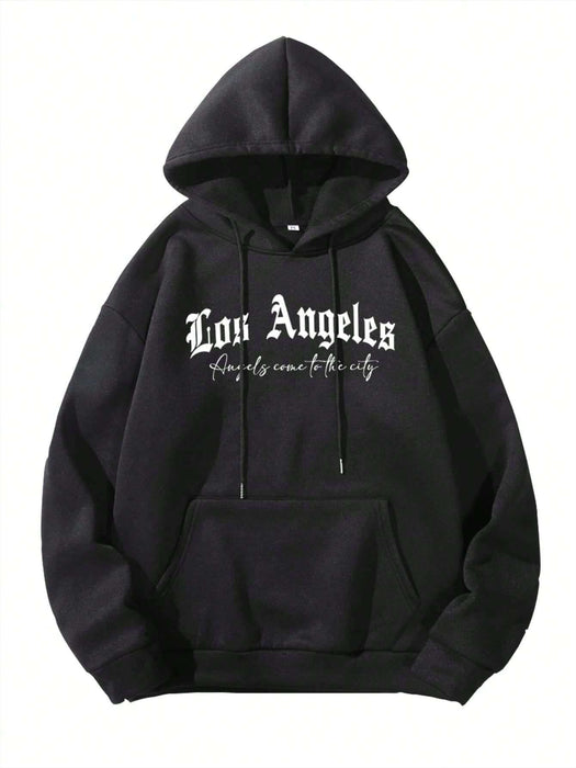 Manfinity Sudadera con capucha con hombros caídos y gráfico de alas y eslogan - Quierox - Tienda Online