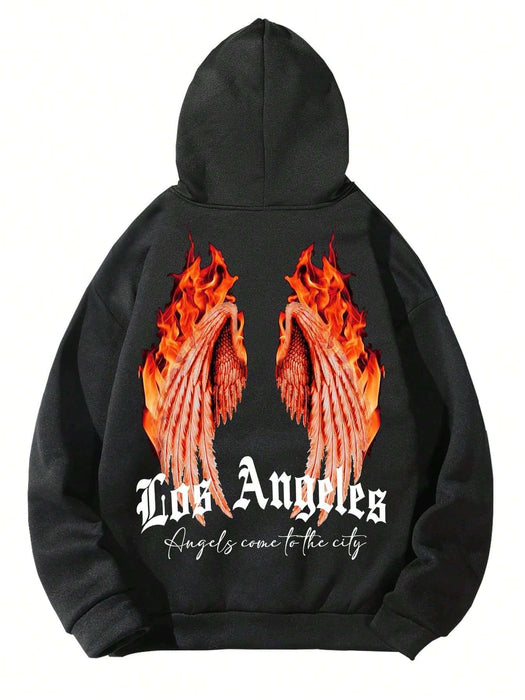 Manfinity Sudadera con capucha con hombros caídos y gráfico de alas y eslogan - Quierox - Tienda Online