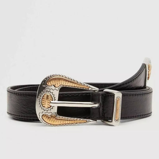 Mango Cinturón Negro Hebilla Grabada Rodeo Mujer - Quierox - Tienda Online