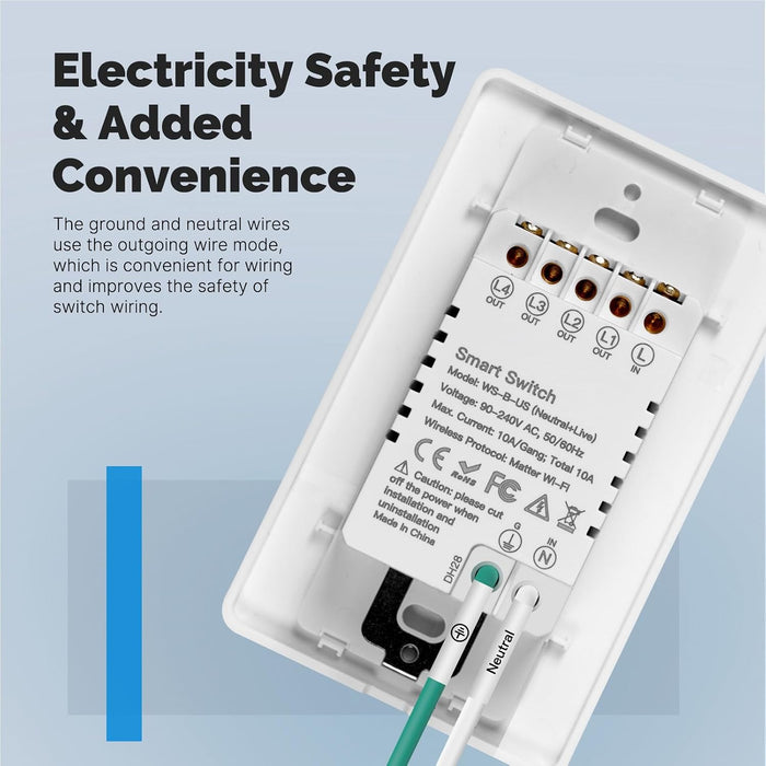 Matter - Interruptores de luz inteligentes WiFi, requiere cable netural - Quierox - Tienda Online