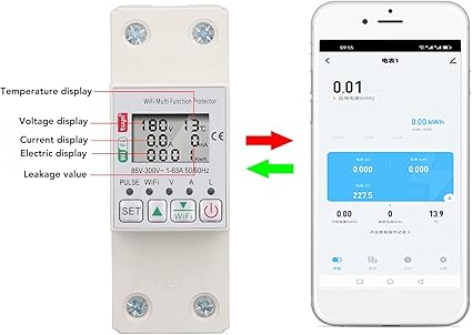 Medidor de energía inteligente con WiFi Brilluxa, protección múltiple con disyuntor - Quierox - Tienda Online