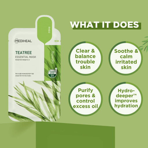 Mediheal La mejor mascarilla coreana oficial de hoja – Máscara facial esencial de árbol de té, 4 hojas - Quierox - Tienda Online