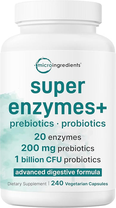 Micro Ingredients Súper enzimas con prebióticos y probióticos, 240 cápsulas vegetales - Quierox - Tienda Online