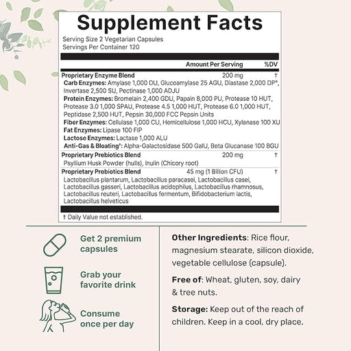 Micro Ingredients Súper enzimas con prebióticos y probióticos, 240 cápsulas vegetales - Quierox - Tienda Online