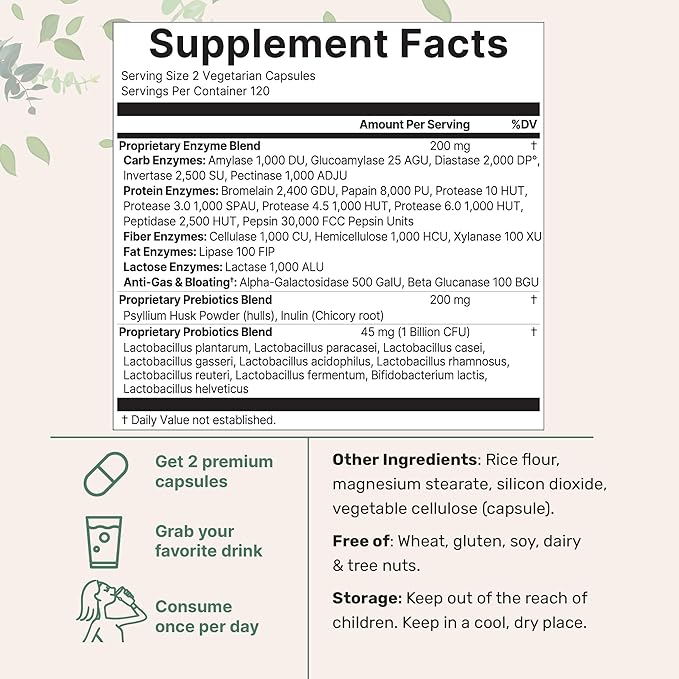 Micro Ingredients Súper enzimas con prebióticos y probióticos, 240 cápsulas vegetales - Quierox - Tienda Online