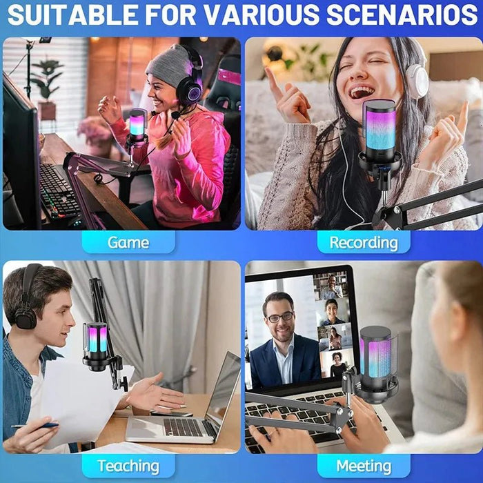 Micrófonos Soporte de suspensión profesional condensador USB RGB - Quierox - Tienda Online