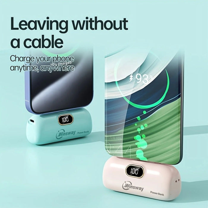 Mini banco de energía portátil Winsway de 5000 mAh: cargador USB - C con pantalla LED, compatible con iPhone, Samsung y Android - Quierox - Tienda Online
