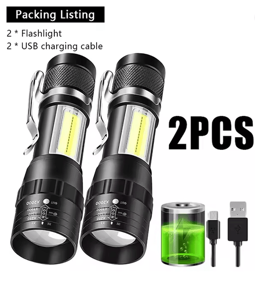 Mini linterna LED con zoom COB + XPE, 2 unidades, batería integrada - Quierox - Tienda Online