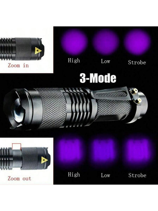 Mini linterna LED UV portátil de 395 nm con 3 modos de iluminación, luz púrpura - negra, reflector - Quierox - Tienda Online