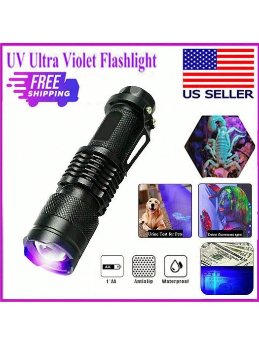Mini linterna LED UV portátil de 395 nm con 3 modos de iluminación, luz púrpura - negra, reflector - Quierox - Tienda Online