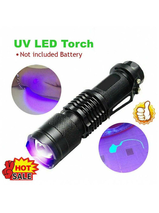 Mini linterna LED UV portátil de 395 nm con 3 modos de iluminación, luz púrpura - negra, reflector - Quierox - Tienda Online