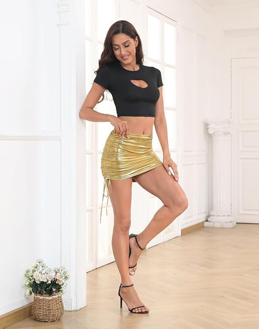 Minifalda metálica brillante con cordón para mujer - Quierox - Tienda Online