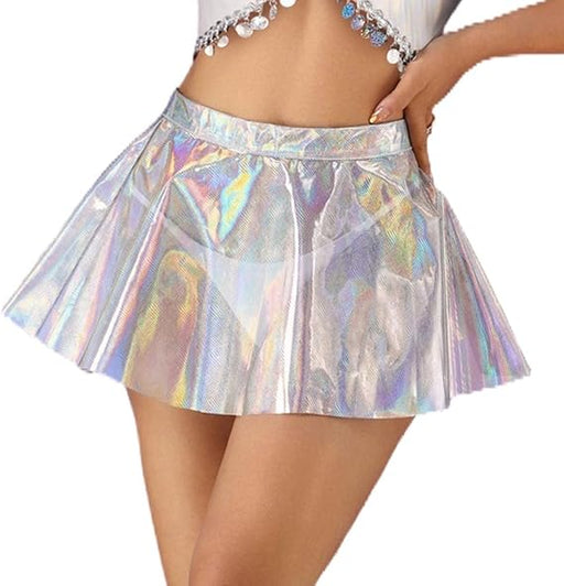 Minifalda transparente plisada brillante para club acampanada con diseño de escamas - Quierox - Tienda Online