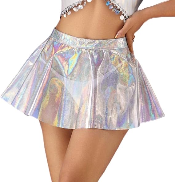 Minifalda transparente plisada brillante para club acampanada con diseño de escamas - Quierox - Tienda Online