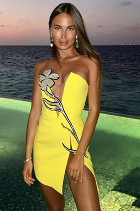 Minivestido con estampado floral de cristal en amarillo - Quierox - Tienda Online
