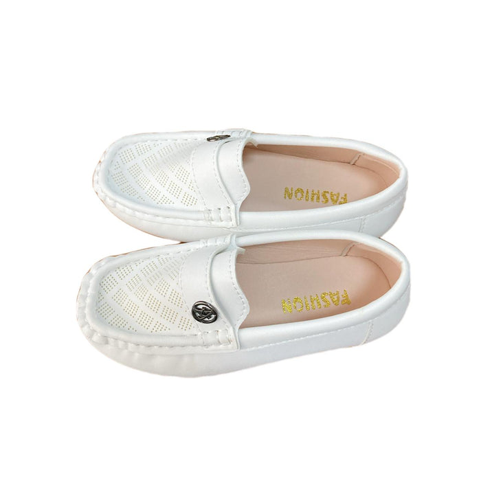 Mocasines blancos con decoración de metal, zapatos planos fáciles de llevar. - Quierox - Tienda Online